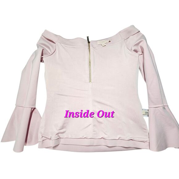 Ted Baker Pink Off-the-Shoulder V-Neck Bell Sleeves Back Zipper Size 2 | US 4-6 - Picture 8 of 10